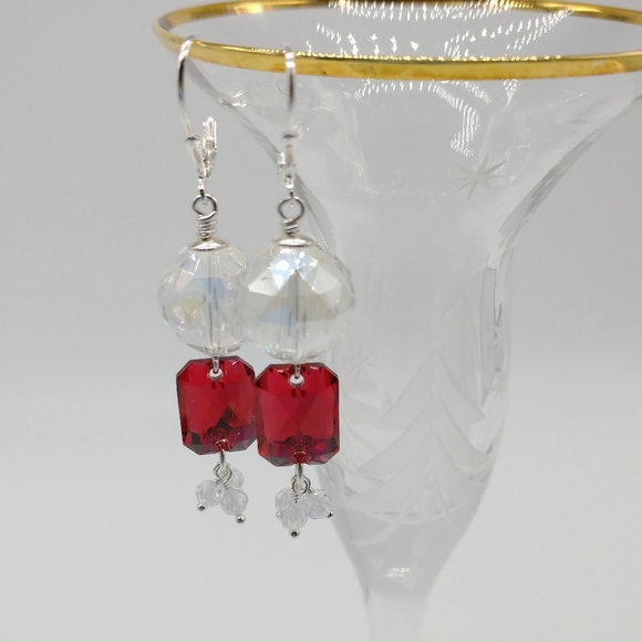Scarlet Red Swarovski Crystal Ball Drop Earrings - Picture 3 of 7